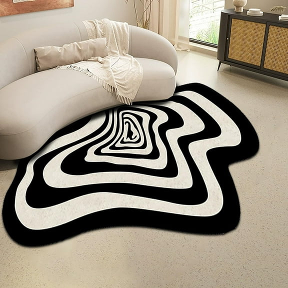 Lanola Modern Irregular Shaped Rug,Non-Slip Area Rugs, Oval Fluffy Faux Wool Carpet,Indoor Washable Rug for Living Room Bedroom Playroom Decor Floor Mat