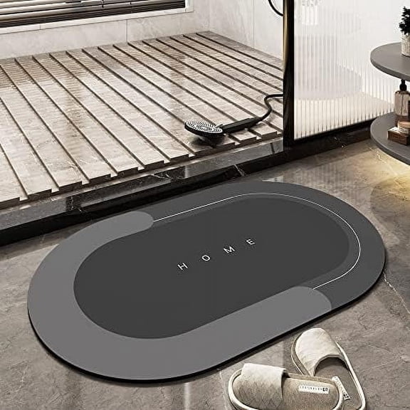 Lanola Modernized Magic Mat Bathroom, Magic Mat,Modernized Bath Mats,Super Absorbent Non Slip Bathroom Rug for Floor,Kitchen and Washing Machine (Dark Gray-Oval,15.7 * 47.2 in)