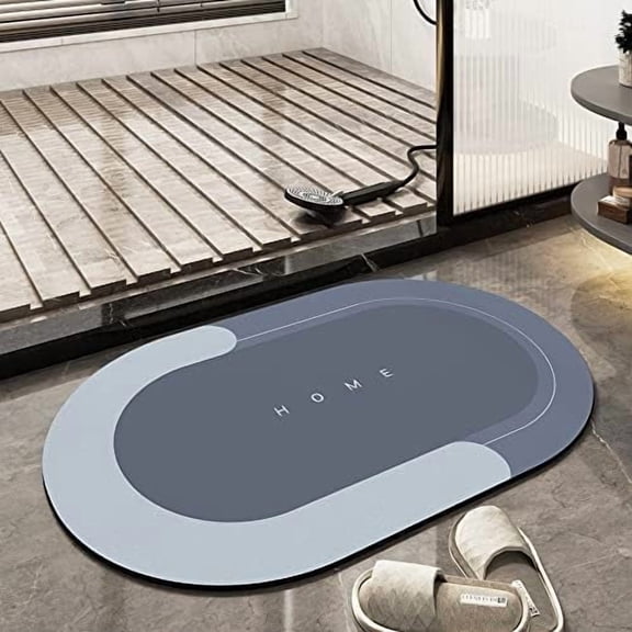 Lanola Modernized Magic Mat Bathroom, Magic Mat,Modernized Bath Mats,Super Absorbent Non Slip Bathroom Rug for Floor,Kitchen and Washing Machine (Dark Gray-Oval,15.7 * 47.2 in)