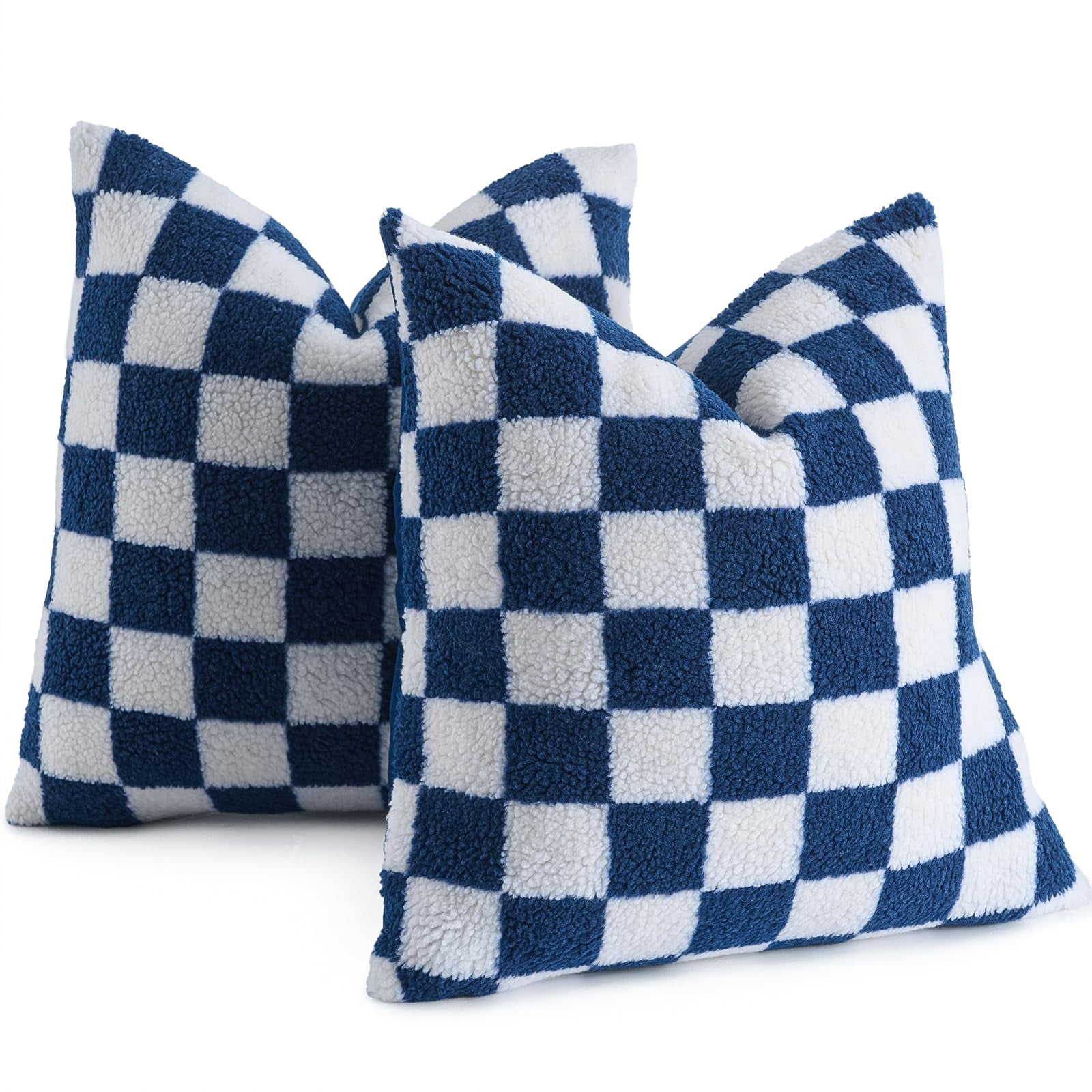 Lanola Pack of 2 Decorative Throw Pillow Covers Checkerboard Luxury Super Soft Faux Fur Wool Set Case Cushion for Couch Sofa Bedroom 18 x 18-Inch Camel
