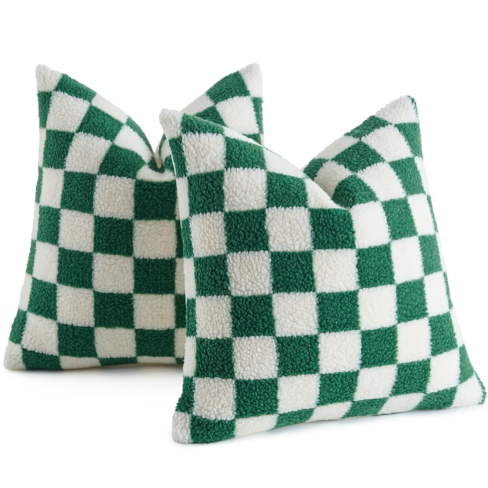 Lanola Pack of 2 Decorative Throw Pillow Covers Checkerboard Luxury Super Soft Faux Fur Wool Set Case Cushion for Couch Sofa Bedroom 18 x 18-Inch Camel