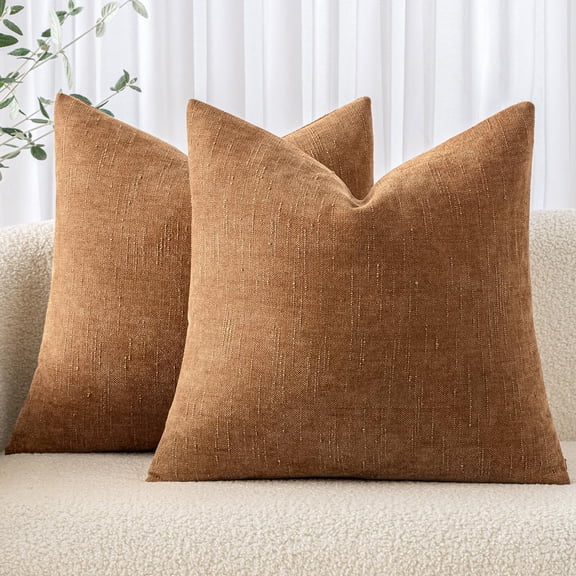 Lanola Pack of 2 Decorative Throw Pillow Covers Soft Chenille Throw Pillows Solid Neutral Farmhouse Textured Cushion Covers for Couch Sofa Bedroom Living Room 20x20 Inch, Taupe Grey