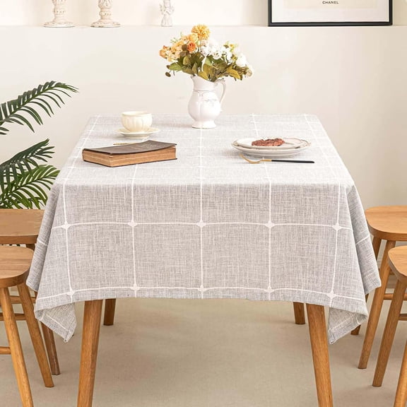 Lanola Rectangle Table Cloth Cotton Linen Waterproof Embroidery Tablecloth Rustic Farmhouse Style for Indoor Outdoor Dinning Tabletop Decoration-Plaids Coffee-54 x70
