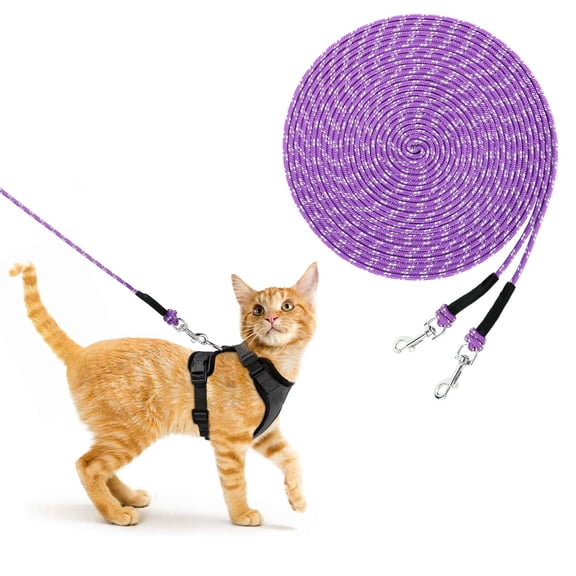 Lanola Reflective Cat Long Leash 15 FT Escape Proof Walking Leads Yard Long Leashes Durable Safe Personalized Extender Leashs Traning Play Outdoor for Kitten, Puppy, Rabbit and Small Animals