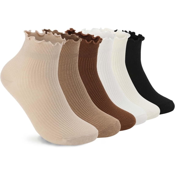 Lanola Ruffle Socks Womens 6 Pairs,Cute Ankle Lettuce Edge Frilly Crew Athletic Socks