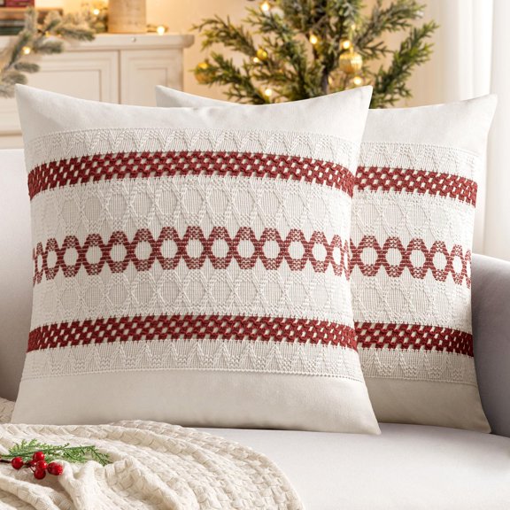 Lanola Set of 2 Sage Green Boho Decorative Pillow Covers 18x18 Inch Farmhouse Rustic Couch Throw Pillows Modern Summer Cotton Cushion Covers Retro Cute Macrame Woven Spring Decor for Bed Sofa Chair