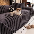 thumbnail image 1 of Lanola Soft Plush Non-Slip Couch Cover, Thicked Comfortable Striped Sofa Covers Washable, Large Fluffy Plush Pet Couch Covers for Sofa for 1-4 Home Cushion Couch, Pet Friendly (Light grey,71*150in), 1 of 7