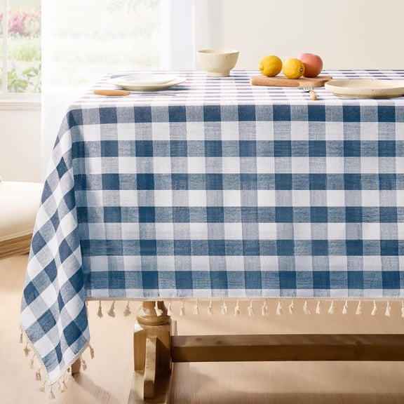 Lanola Spring Checkered Tablecloth Rectangle, Outdoor Linen Cotton Gingham Table Cloth with Tassel, Heavy Duty Wrinkle Free Buffalo Plaid Table Cover for Easter Dining Home - 55 x 84 Inch, Sage