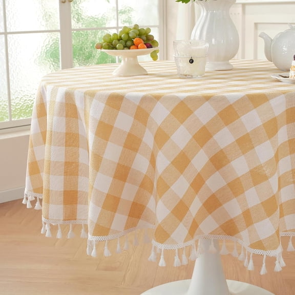 Lanola Spring Pink Checkered Tablecloth Square Washable Buffalo Plaid Table Cloth with Tassel Cotton Linen Gingham Table Cover for Dining Room, Pink, Square, 55''x55'', 4 Seat