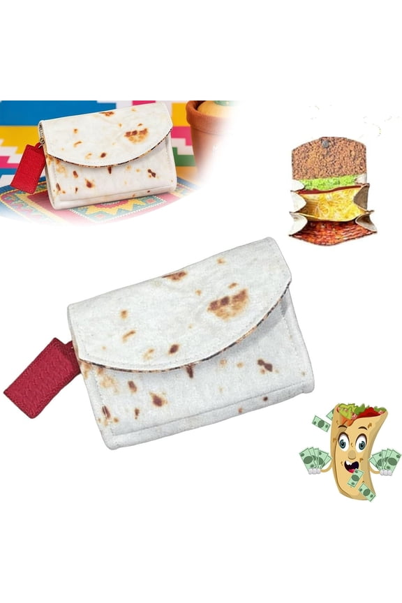 The Burrito Wallet with Foil Bag, Giant Tortilla Leather Purse, Travel Card Holder Organizer, Novelty Storage Wrap