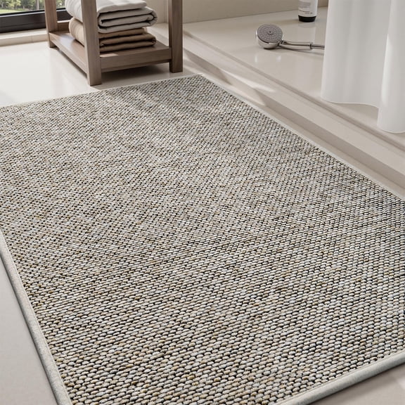 Lanola Thin Braided Bath Mat, Non-Slip Rubber Backed Washable Bathroom Rug, Quick Dry Absorbent Shower Carpet