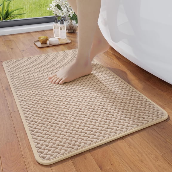 Lanola Thin Foam Weave Bath Mat, Non-Slip Rubber Backed Quick Dry Bathroom Rug Fits Under Door