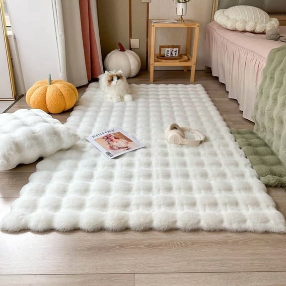 Lanola Ultra Soft Fluffy Faux Fur Rug, Machine Washable Area Rugs for Bedroom Fluffy Rugs for Living Room, No-Shedding Carpet Sheepskin Rug White 2 x 4 Feet