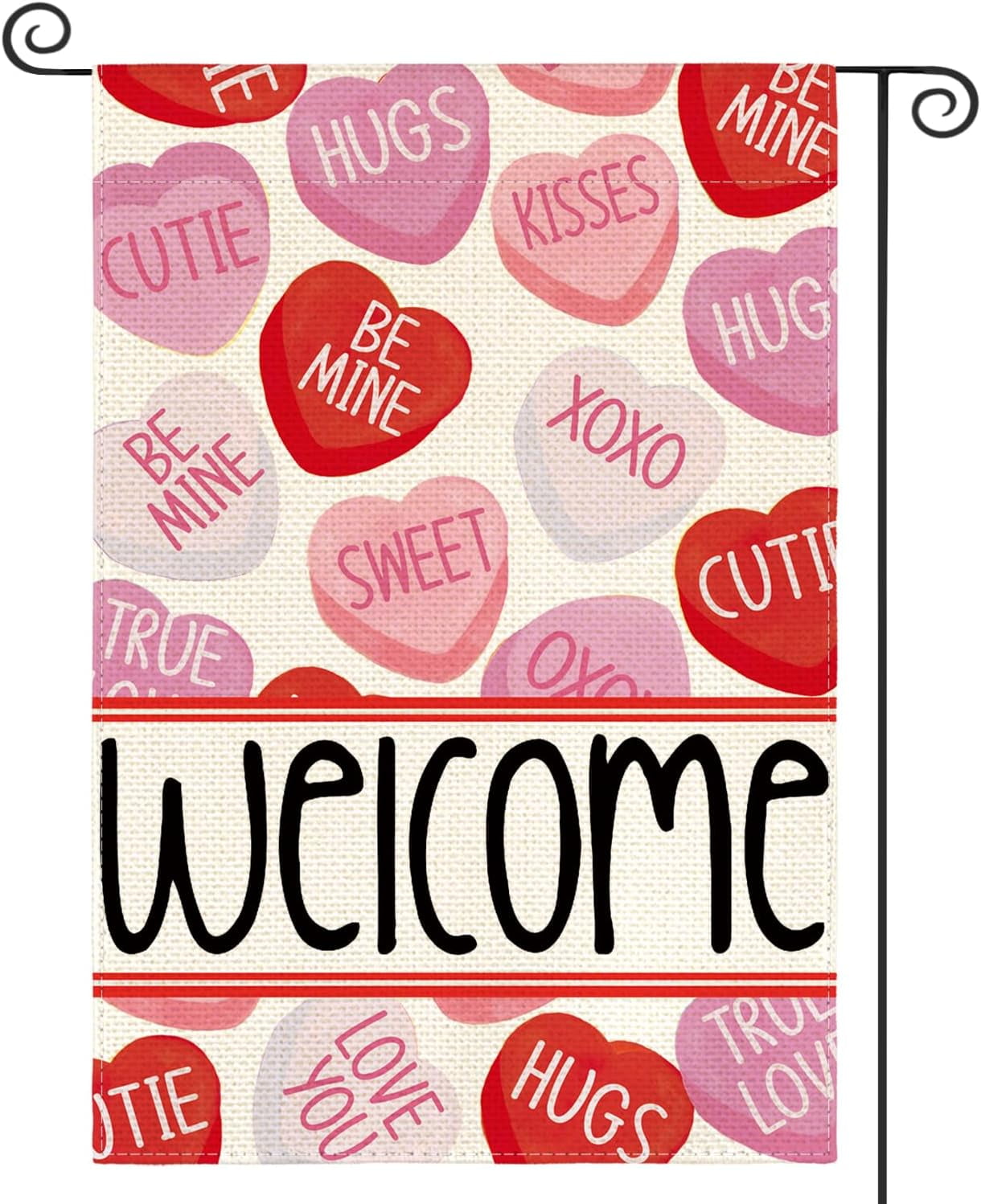 Lanola Valentines Day House Flag 28x40 Inch Double Sided Outside, Welcome Candy Love Hearts Anniversary Yard Outdoor Flag