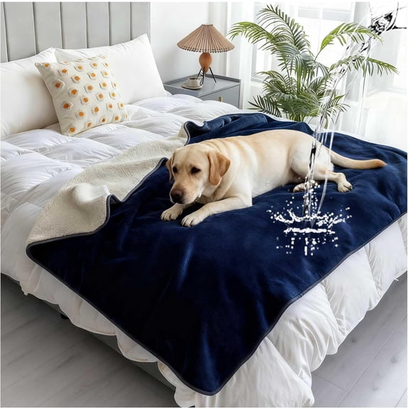 Lanola Waterproof Blanket for Bed, Waterproof Pet Blankets, Reversible Soft Flannel Love Blanket, Bed Blanket for Couples Washable, Spill-Proof Dog Throw Blanket for Couch,Royal Blue,30"x40"