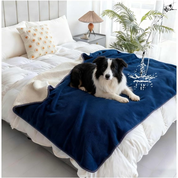 Lanola Waterproof Blanket for Bed, Waterproof Pet Blankets, Reversible Soft Flannel Love Blanket, Bed Blanket for Couples Washable, Spill-Proof Dog Throw Blanket for Couch,Royal Blue,30"x40"