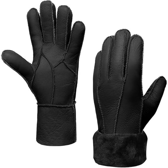 Lanola Women Leather Gloves Shearling Sheepskin Winter Warm Gloves Fur Lined（Black）