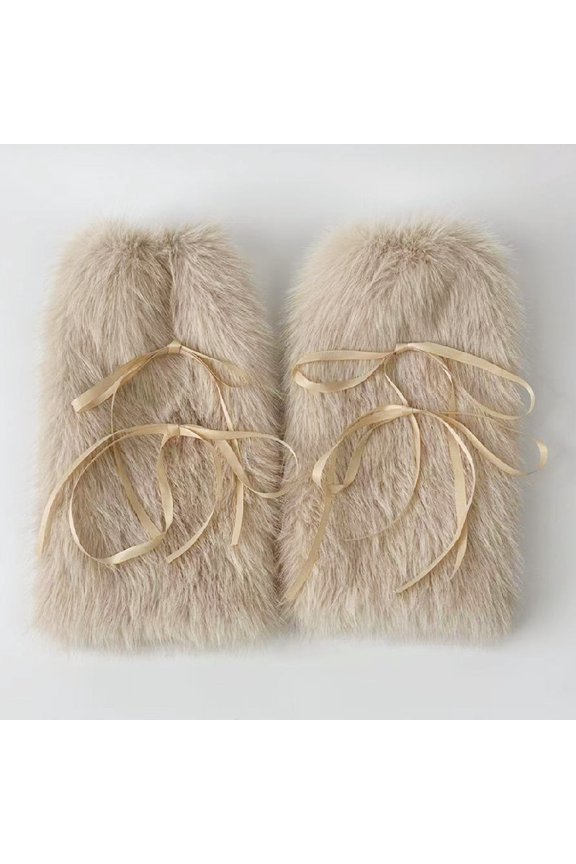 Women's Fuzzy Leg Warmers With Ribbon Bow knot Winter Y2k Soft Furry Sleeve Socks Boot Cuffs Covers For Party
