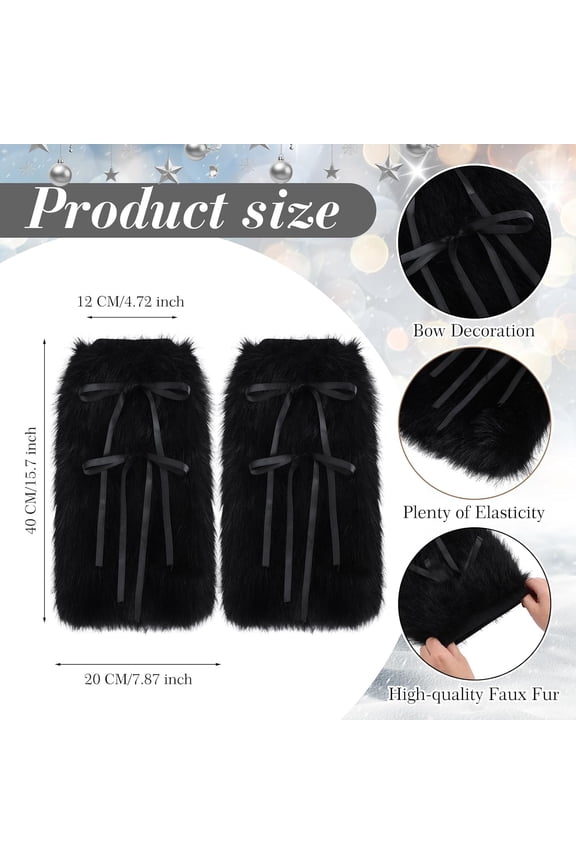 Women's Fuzzy Leg Warmers With Ribbon Bow knot Winter Y2k Soft Furry Sleeve Socks Boot Cuffs Covers For Party