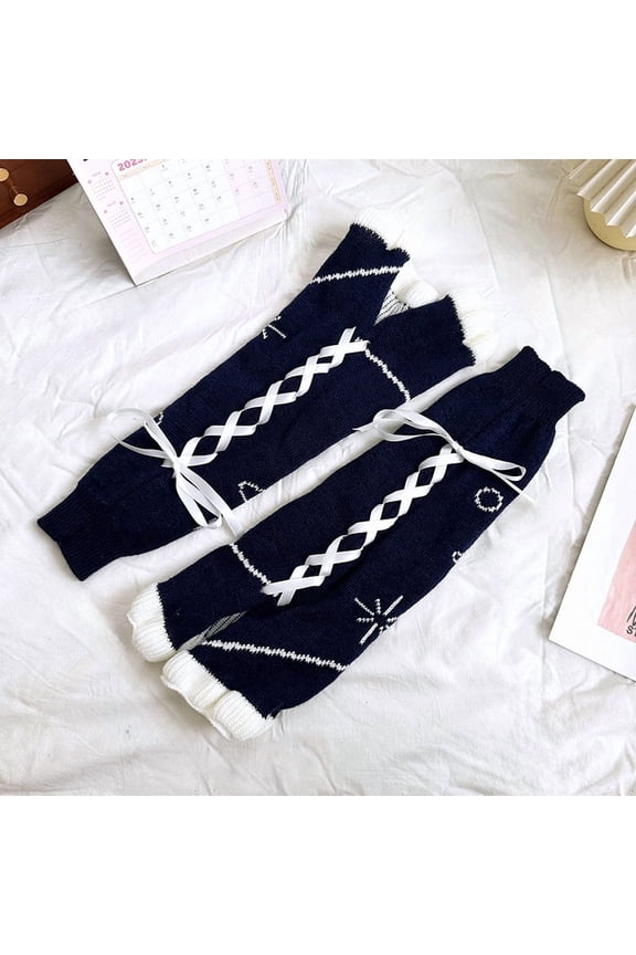 Women's Leg Warmers Star Pattern Knitted Y2k Japanese Kawaii Streetwear Harajuku Knee High Ruffle Trim Long Leg Socks