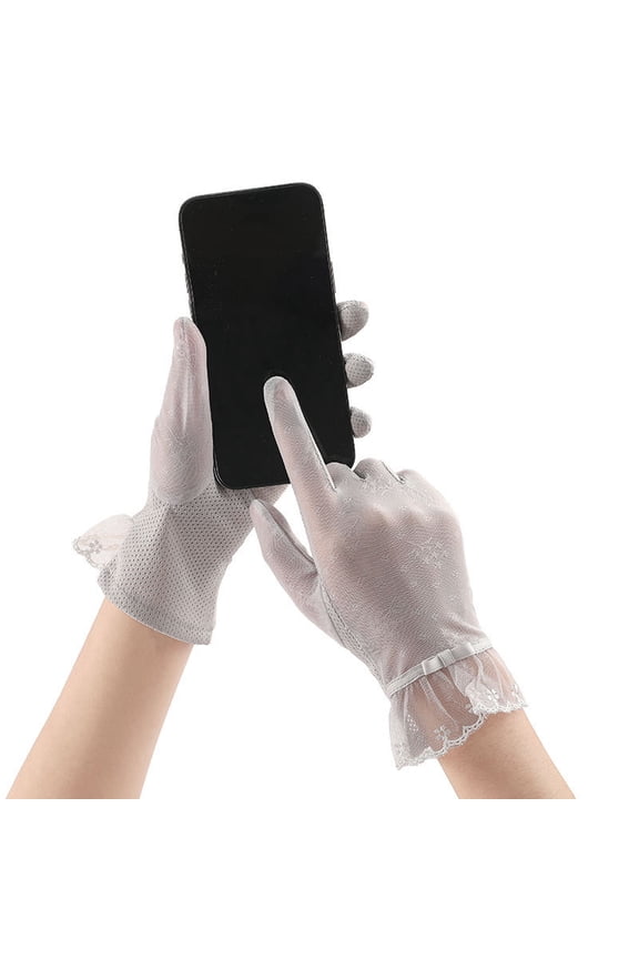 Women's sun protection gloves, thin touch screen lace riding gloves