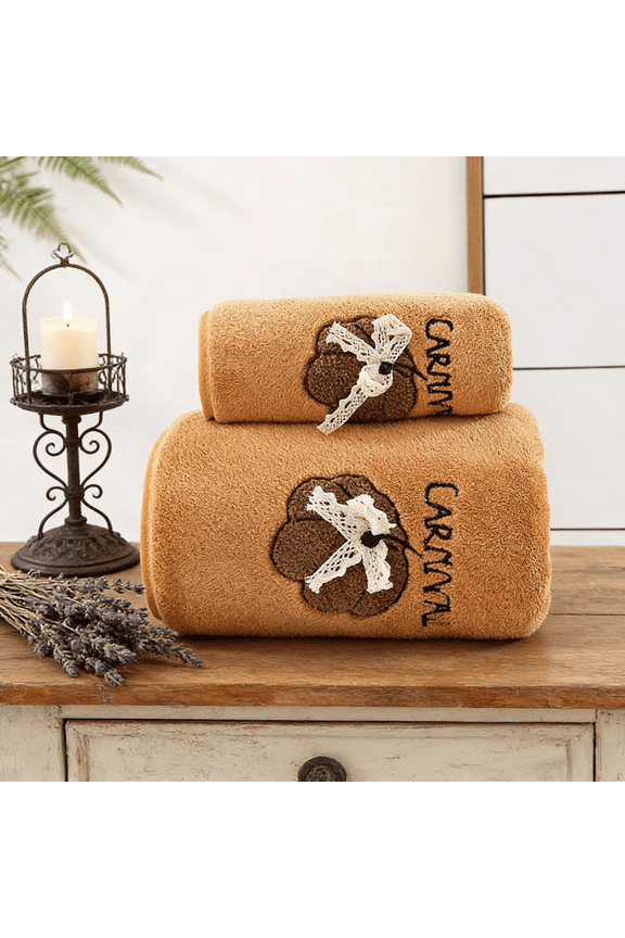 Cartoon Pumpkin Towel Set, 2 pcs, Soft and Comfortable Coral-Fiber Yellow Bath Towels for Halloween and Bathroom(1 Bath Towel,1 Hand Towel)