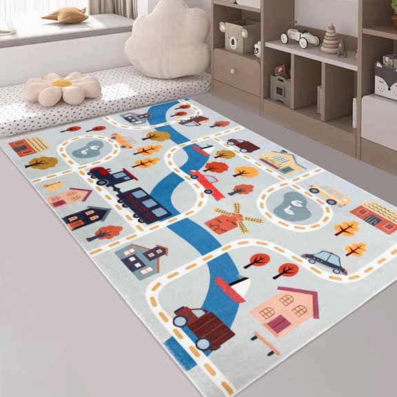 Lanpei Cartoon Train Rug Game Carpet for Boys and Girls Bedroom Living Room Decoration Rug Soft Fluffy Non-Slip Washable, 47"x71"
