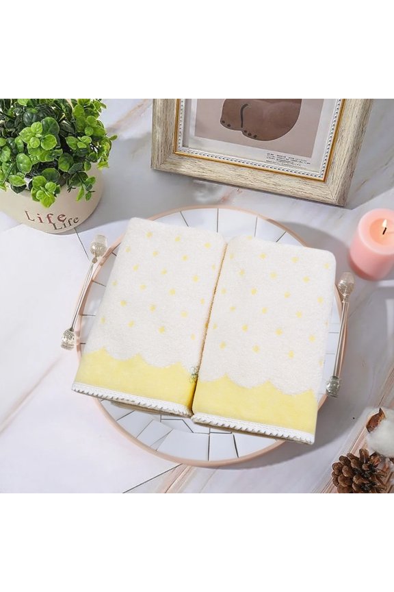 Embroidered Yellow Lilac Flower Towel Set,2 pc,14"x28" Cotton Lightweight and Highly Absorbent Quick Drying Towels for Hotal,SPA and Bathroom (2 Hand Towels)