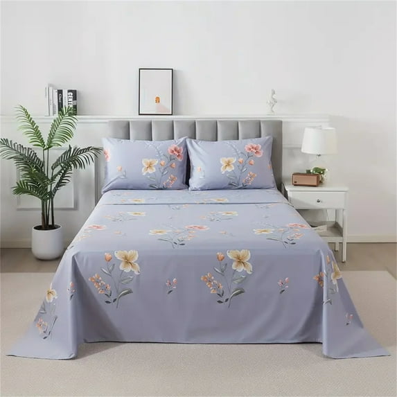 Lanpei Floral Bed Sheets Set 4Pcs Full, 100% Cotton Aesthetic Garden Style Deep Pocket Fitted Sheet Set, Shabby Flowers Farmhouse House Bedding Set (1 Flat Sheet, 1 Fitted Sheet, 2 Pillowcases)