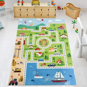 Kids Road Map Rugs for Playrooms and Bedrooms with Fun Traffic Themes