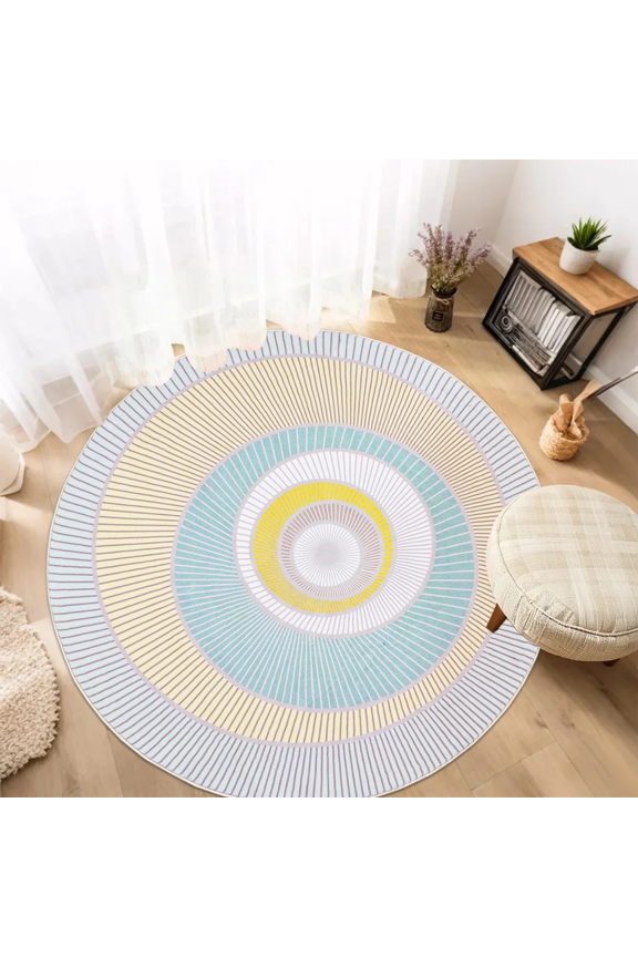 Modern Area Rug - 4Ft Round Carpet, Circle Contemporary Abstract Mat for Kids Boys Girls Bedroom, Soft Geometric Throw Rug for Living Room Playroom Dressing Room, Nonslip, Green/Yellow