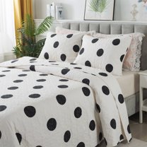Lanpei Modern White Quilt Set 2-Piece Twin, Cotton Polka Dot Bedspread Set Geometric Pattern Neutral Coverlet Bedding Set for Bedroom Dorm Hotel, All-Season (1 Coverlet 1 Pillow Sham)