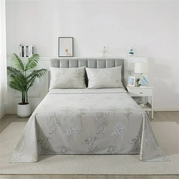 Lanpei Shabby Floral Chic Bed Sheets Set 4Pcs King, 100% Cotton Flower Vintage Fitted Sheet Set, Soft Garden Style Farmhouse Bedroom Bedding Set (1 Flat Sheet, 1 Fitted Sheet, 2 Pillowcases)