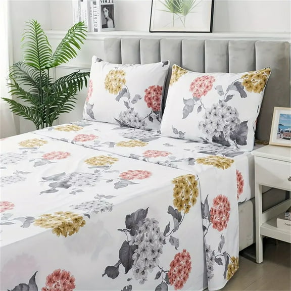 Lanpei Shabby Floral Fitted Sheet Set 4Pcs Twinxl, 100% Cotton Boho Flower Vintage Sheet Set, Soft Aesthetic Bed Sheets, Luxury Farmhouse Bedding Set (1 Flat Sheet, 1 Fitted Sheet, 2 Pillowcases)