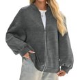 thumbnail image 1 of Lanrern Sleeve Solid Color Women Zipper Up Bomber Jacket Coat, 1 of 5