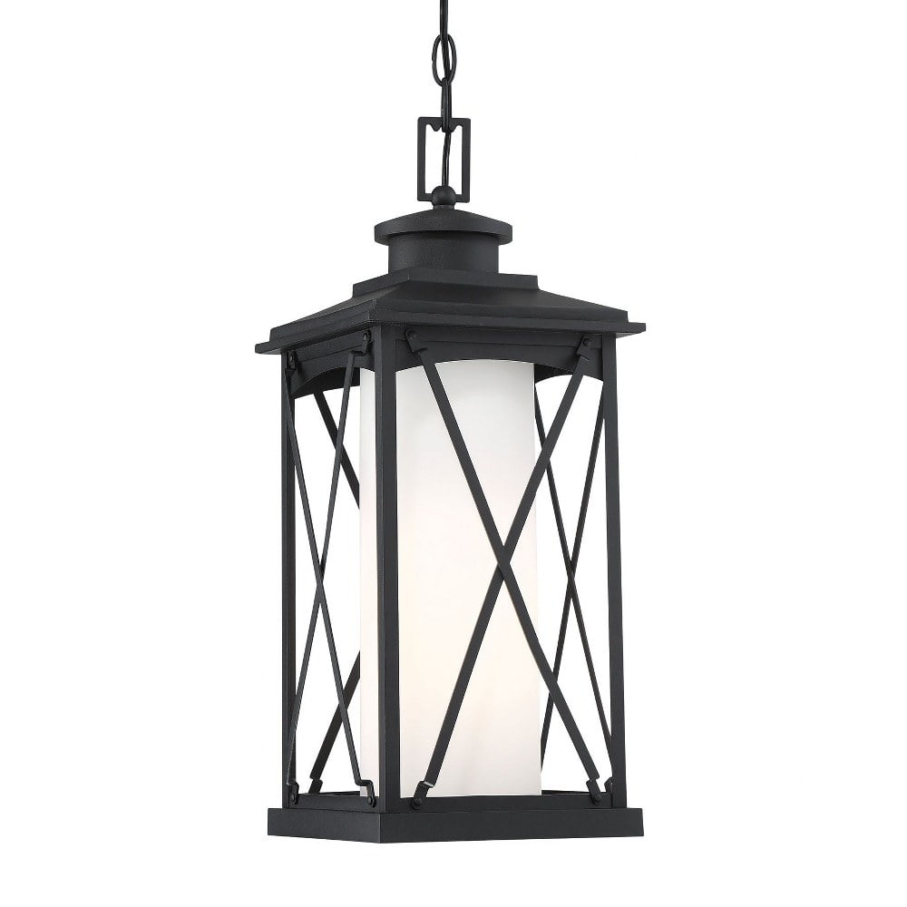 Lansdale Matte Black Etched Opal Glass Outdoor Hanging Lantern