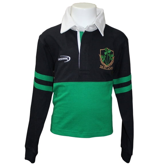 Lansdowne Boy's Emerald/Navy Ireland Shamrock Long Sleeve Rugby Shirt