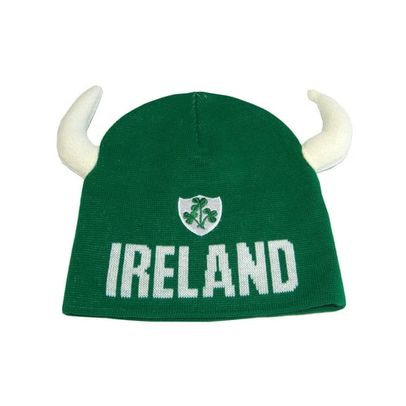 Lansdowne Ireland Crest Knit Beanie Hat with Viking Horns Green Colour