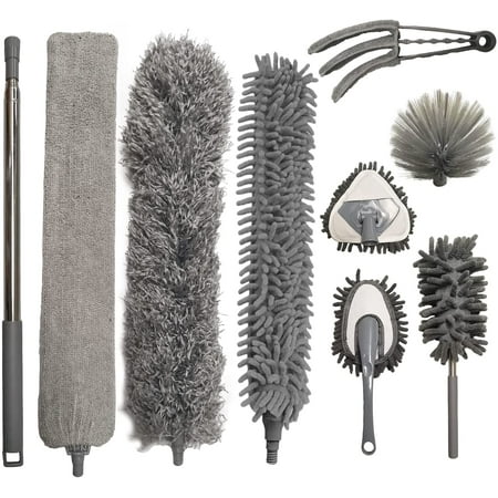 Lansi 9 in 1 Microfiber Duster Set for Home, High Reach Dusting Kit with 100" Extension Pole,Bendable & Washable