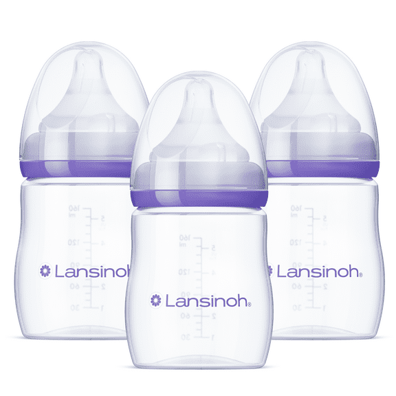 Lansinoh Anti-Colic Baby Bottle for Breastfeeding Baby, Baby Formula Feeding, 5oz, 3pk, Slow Flow Nipples, Size S