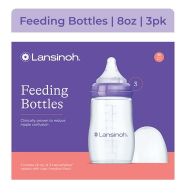 Lansinoh Anti-Colic Baby Bottles for Breastfeeding Babies, 8 fl oz, 3 Medium Flow Nipples