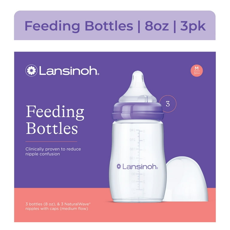 Lansinoh Anti-Colic Baby Bottles for Breastfeeding Babies, 8 fl oz