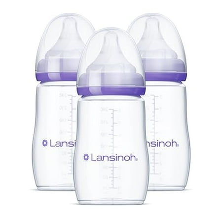 Lansinoh Baby Bottles with NaturalWave Nipples, 8 Ounces, 3 Count, Includes Medium Flow Nipples (Size M)