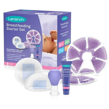 Lansinoh Breastfeeding Starter Set, Contains: 24 disposable Nursing Pads, 1 LatchAssist Nipple Everter, 2 TheraPearl Packs, 1 Lanolin Nipple Cream Tube 0.25 oz