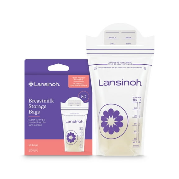 Lansinoh Breastmilk Storage Bags, 50 Count, Baby Essentials, Fast Freeze & Thaw Breast Milk Bags for Baby Bottle Feeding, Superior Strength & Stretch, 6 Ounce