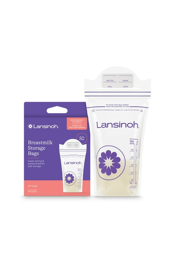 Breastmilk Storage Bags, 50 Count, Baby Essentials, Fast Freeze & Thaw Breast Milk Bags for Baby Bottle Feeding, Superior Strength & Stretch, 6 Ounce