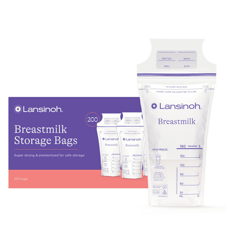Lansinoh Breastmilk Storage Bags, Fast Freeze and Thaw, 200 Count, Baby Essentials, 6oz