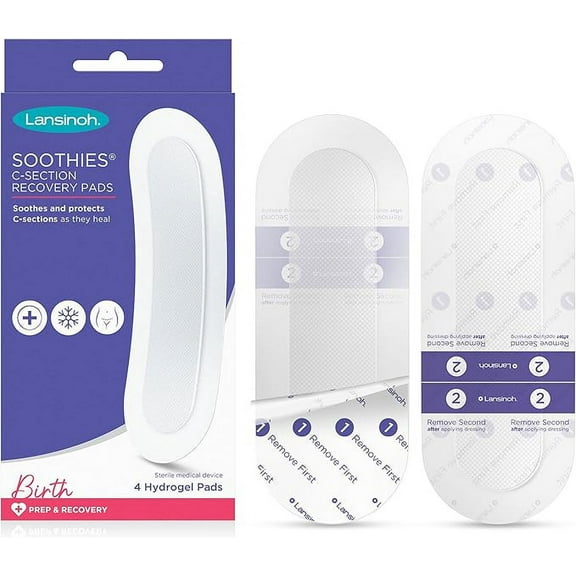 Lansinoh C-Section Recovery Pads, Postpartum C Section Essentials, 4 Sterilized Pads Provide Cooling Relief to Scar Area, C Section Recovery Must Haves, Great for Baby Registry