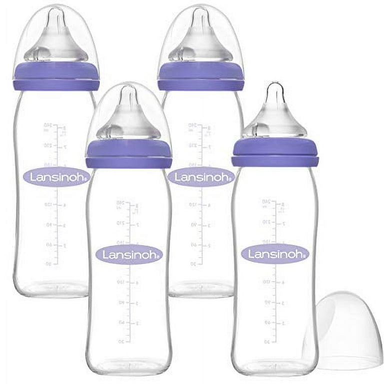 Lansinoh Glass Baby Bottles for Breastfeeding Babies, 8 Ounces, 4