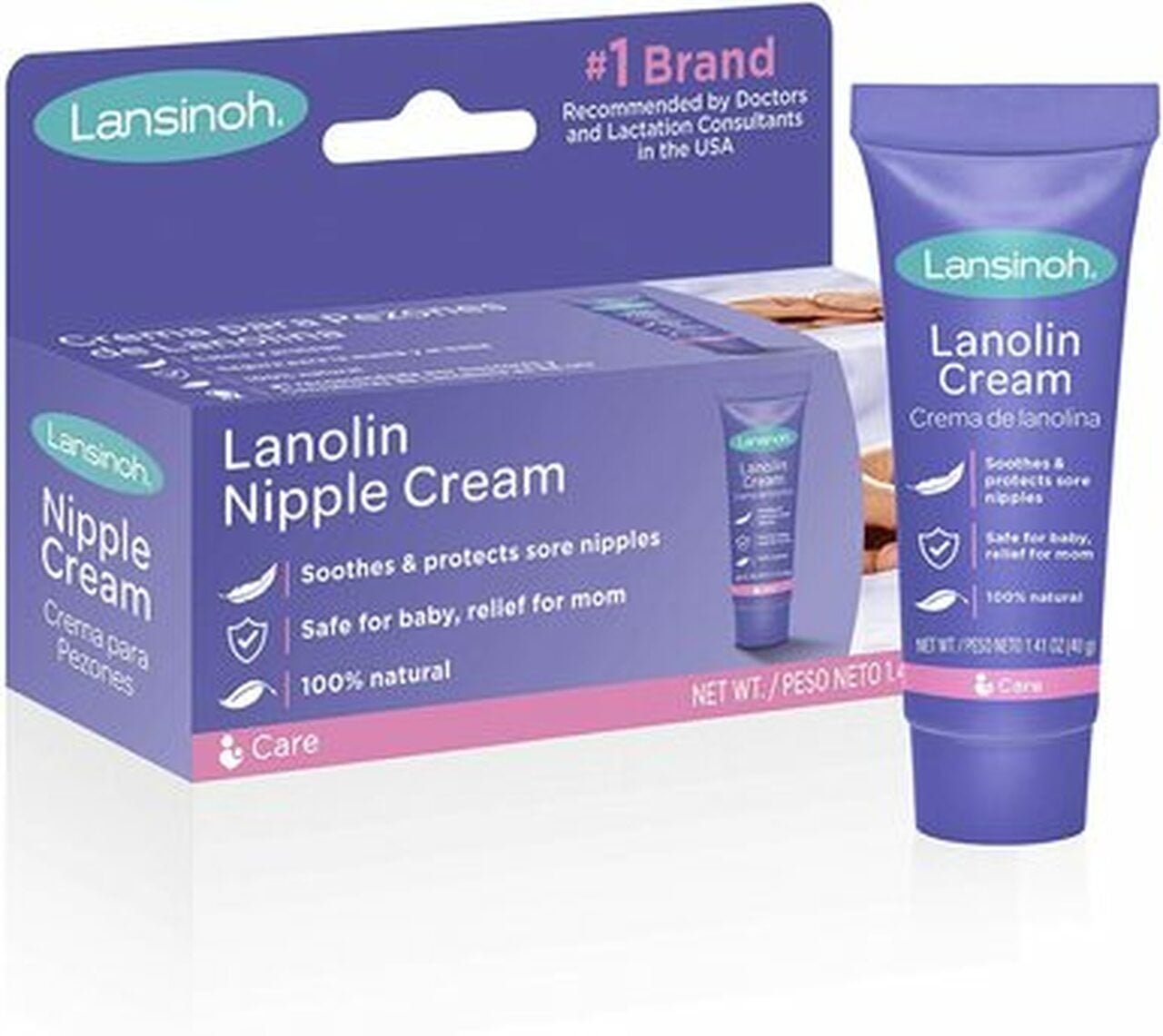 Lansinoh Lanolin Nipple Cream for Breastfeeding, 1.41 oz + .25 oz